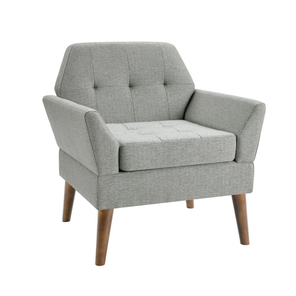 English Elm Modern Hand-tufted Lounge Chair Solid Wood Legs Mid-century Accent Seat for Living Room Gray B035P482918