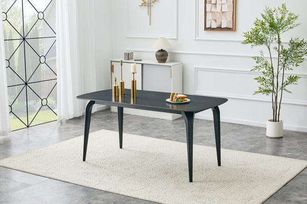 English Elm Modern Sintered Stone Rectangular Dining Table with Gold Accent Metal Base W3493S00015