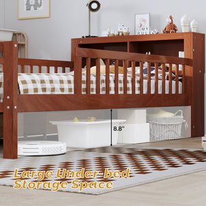 English Elm Twin Bed With Walnut Finish, Headboard Storage, Two Under-Bed Drawers & Safety Guardrails For Kids N733P272374D-GIGA