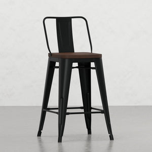 English Elm Keeley 24in Metal and Solid Elm Wood Counter Stools Set of 4 — Curved Backs, Footrests, Durable Finish Black B2732P253606