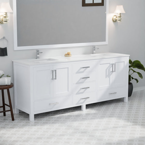 English Elm White Double Bath Vanity 80 in W x 22 in D with Cultured Marble Top, Chrome Faucet & 30 in Mirrors B2731S01109