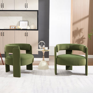 English Elm Accent Chair Velvet Upholstered Mid Century Modern Seat with Tapered Wood Legs for Any Room Green W3244P417183