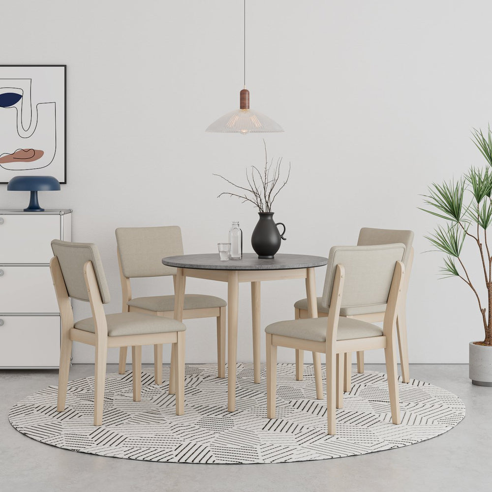 English Elm Studio Round Cement Gray Dining Table with Whitewashed Solid Wood Legs for Small Spaces B127P495089