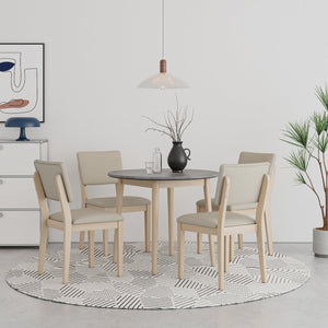 English Elm Studio Round Cement Gray Dining Table with Whitewashed Solid Wood Legs for Small Spaces B127P495089