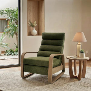 JLA Home Chapel Hill - Wood Chapel Hill Jordan push-back Recliner with Solid Wood Frame, Chenille Upholstery, Compact Comfort and Timeless Mid-Century Style Green CH103-0010