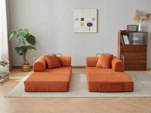 English Elm 78.8" Corduroy Modular Floor Sofa Convertible Sleeper Futon with Pillow Back Support Orange W5617P455986