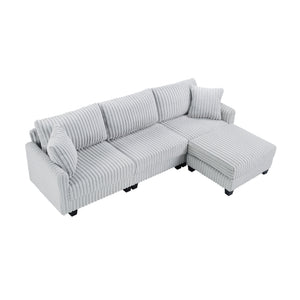 English Elm 100-inch Corduroy Sectional Sofa Modular L-shape with Dual Charging Ports Living Room W3480S00004