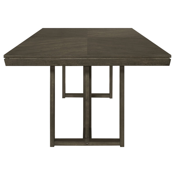 English Elm Glenmoor Dark Grey Rectangular Dining Table with Geometric Double Pedestal Base Rustic Edge Top B062P358240