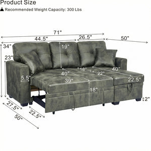 English Elm Sleeper Sectional Sofa with Pull Out Bed Storage Chaise Tufted Olive Fabric W5568S00036