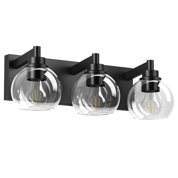 English Elm Bathroom Vanity Light - Modern 3-Light Fixture With Clear Glass Shades & Matte Black Metal Base W1340P353039