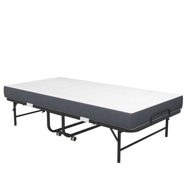 English Elm 75" Extra Long Folding Bed for Tall People with 5" Memory Foam, 450lb Steel Frame, Wheels, Portable Rollaway Comfort T2398P290413