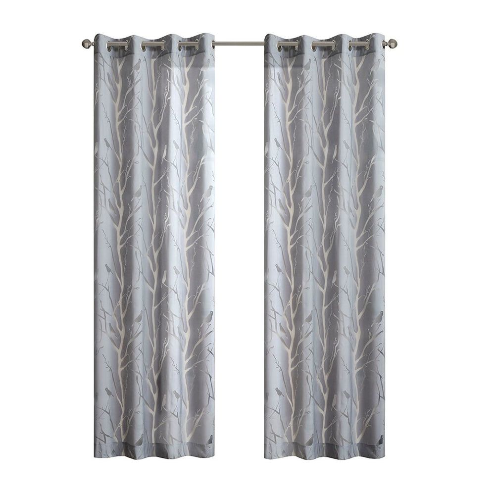 English Elm Grommet Sheer Bird On Branches Burnout Window Curtain Panel - Light Filtering, Elegant Design B03598115