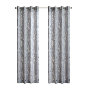English Elm Grommet Sheer Bird On Branches Burnout Window Curtain Panel - Light Filtering, Elegant Design B03598115