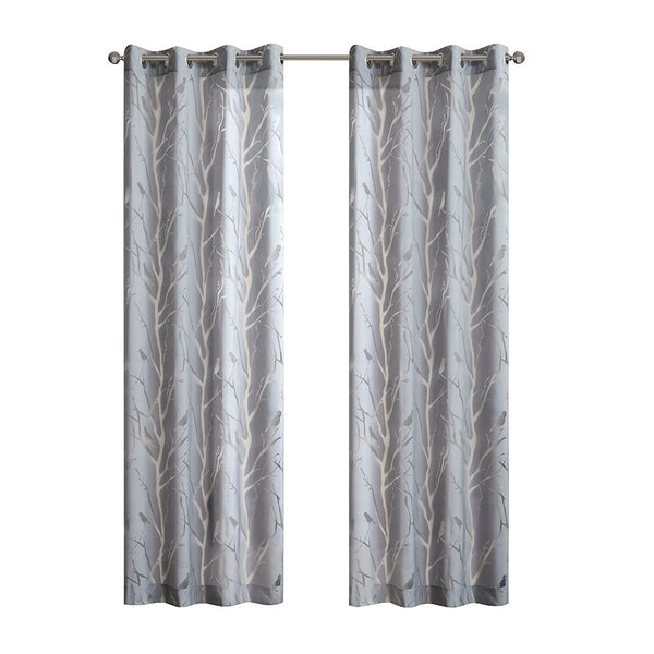 English Elm Grommet Sheer Bird On Branches Burnout Window Curtain Panel - Light Filtering, Elegant Design B03598115