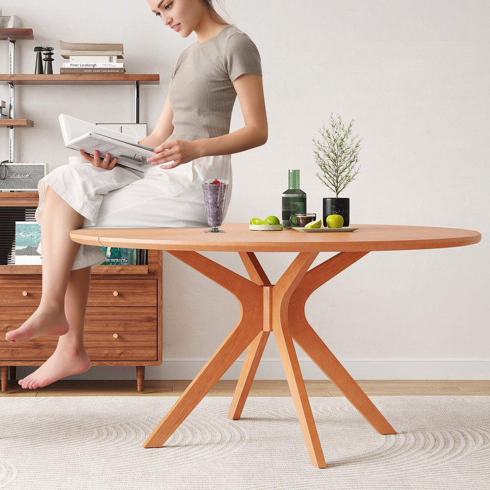 English Elm 47" Round Wood Dining Table Seats Six with Industrial Metal Base for Modern Homes Honey T3623P437349