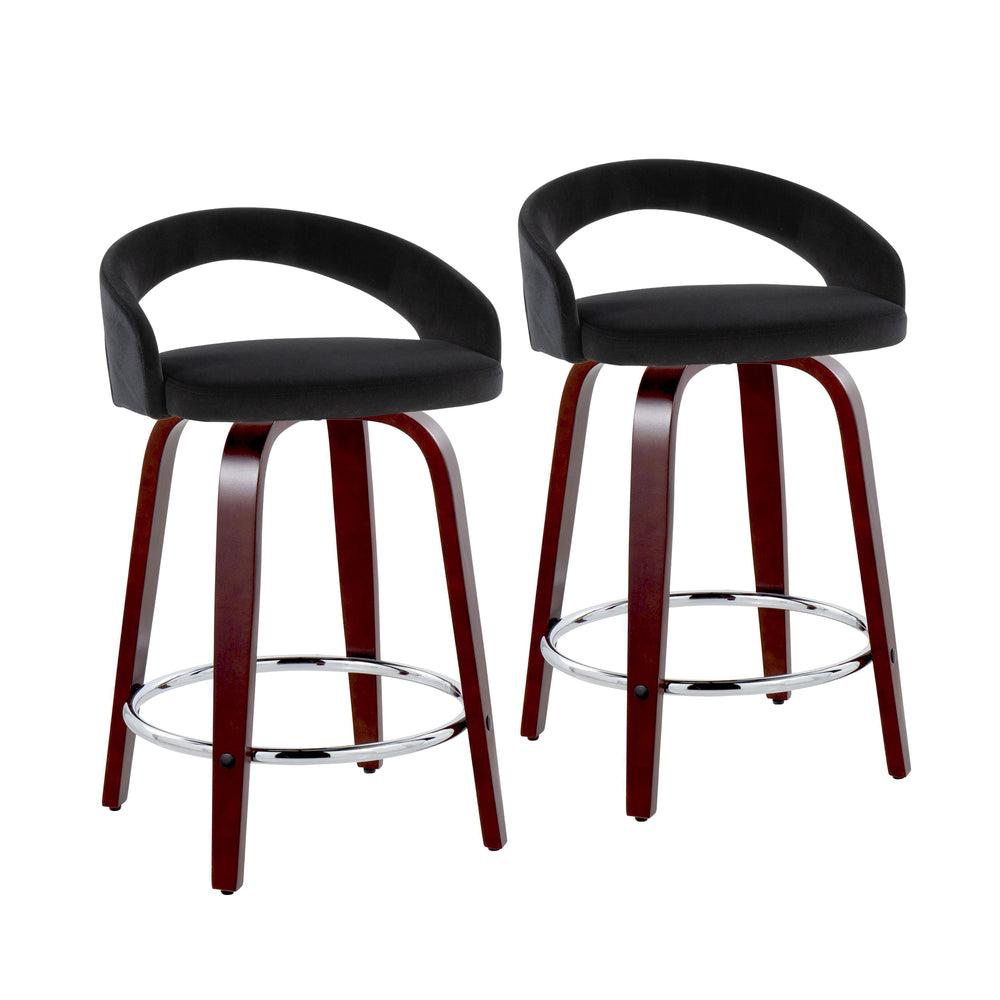 English Elm Fixed-height Swivel Counterstools Mahogany Wood Chrome Footrest Velvet Seat Set of 2 Black B202S01761