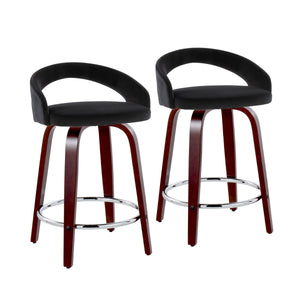 English Elm Fixed-height Swivel Counterstools Mahogany Wood Chrome Footrest Velvet Seat Set of 2 Black B202S01761
