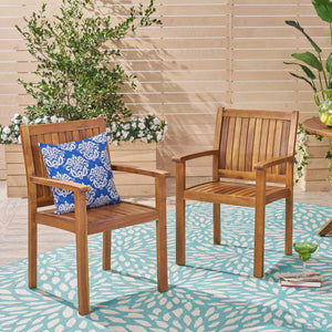 English Elm Christopher Knight Home® - WILSON Acacia Wood Dining Chairs Set of 2 in Teak – Rustic Slat-Back Outdoor/Indoor Seating, Durable Finish 61717.00TEA