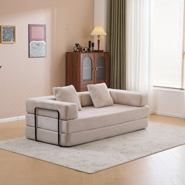 English Elm Floor Couch, Comfy Convertible Sofa Bed With Armrest, Corduroy Fabric, Perfect For Small Spaces! W3723P345007