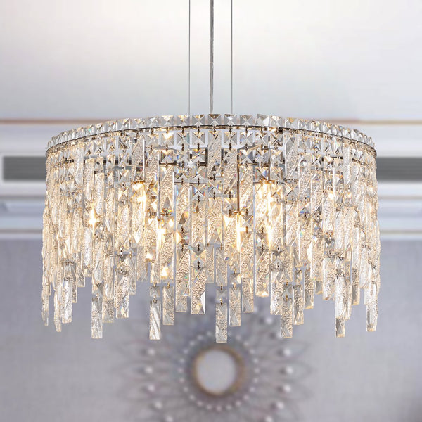 English Elm 24" Luxurious Crystal Chandelier Round Silver Chrome Pendant Light for Dining Living Bedroom Elegance W2312P374966