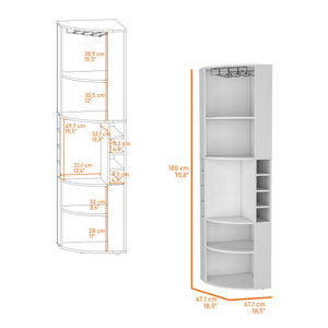 English Elm Clifton Corner Bar Cabinet with Wine Rack Cup Hanger and Five Open Storage Shelves B128S00229