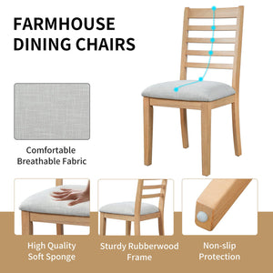 English Elm 5-piece Farmhouse Dining Set Oak Veneer Butterfly Leaf Table Four Upholstered Chairs Natural N752S109000N