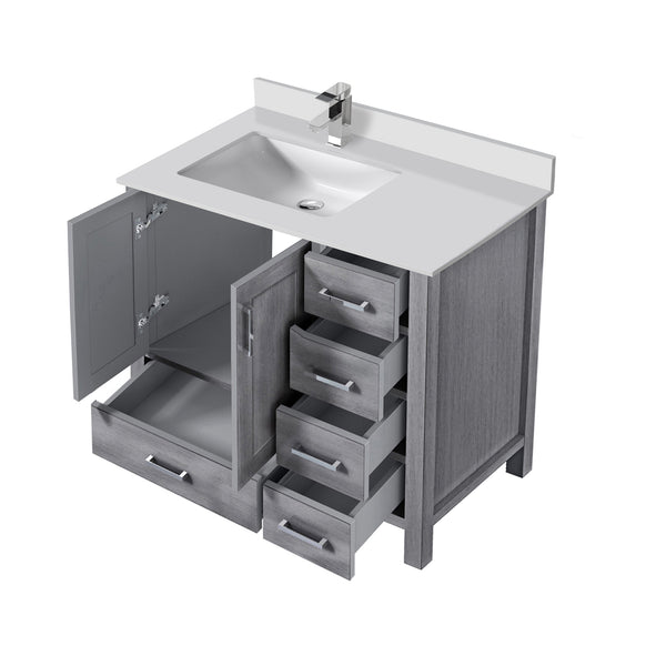 English Elm Distressed Grey Bath Vanity Set With Cultured Marble Top, Chrome Faucet, Soft-Close Drawers & Storage B2731P259047