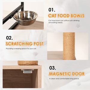 English Elm Cat Tower with Hidden Litter Enclosure Hammock Bed Feeding Station Scratching Posts W1687P304379