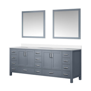 English Elm Dark Grey Double Bath Vanity 84 in with Cultured Marble Top, Soft-Close Drawers, Mirror, Ample Storage B2731S00898