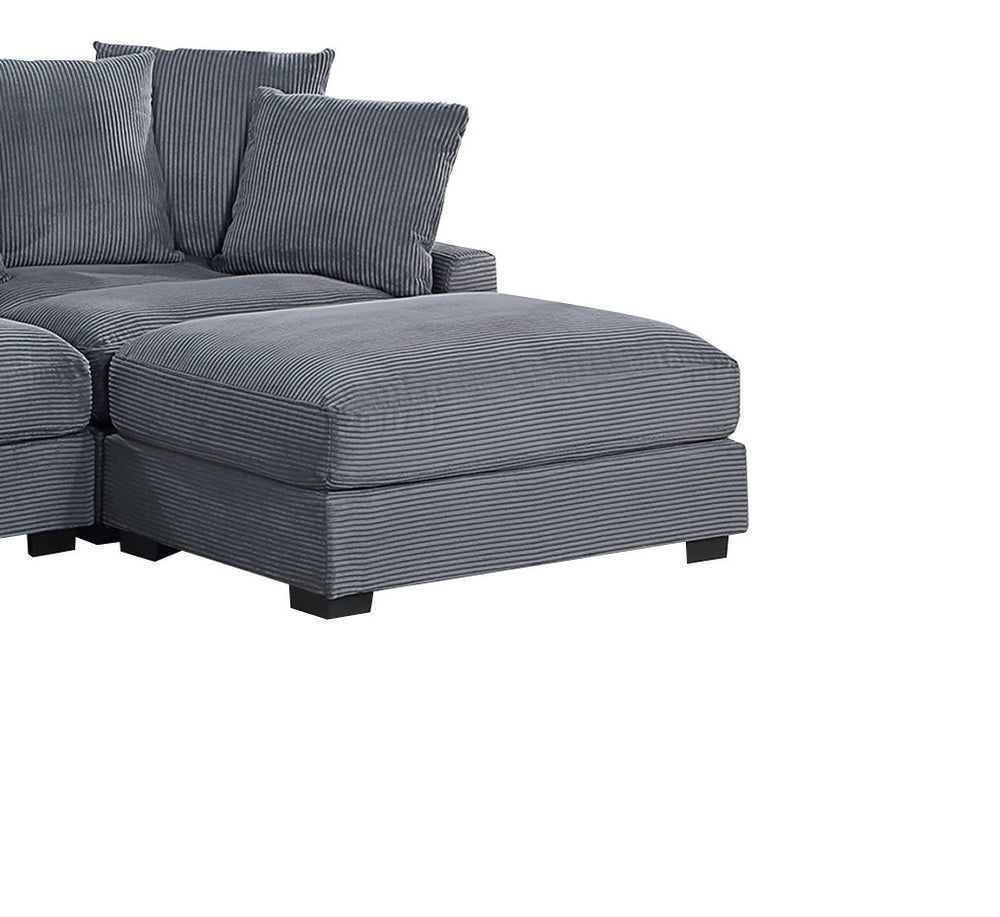 English Elm Contemporary 6-Piece Modular Sectional Set In Dark Gray - Plush Corduroy Couch With Ottomans & Chairs B011S01158