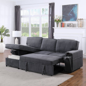 English Elm U_STYLE Chenille Upholstery Sleeper Sectional Sofa with Pull-Out Bed, Chaise Storage & Comfort Gray W1099S00168