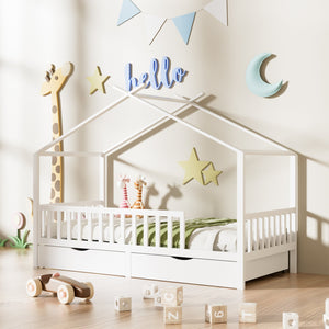 English Elm Full House Bed Cream White with Roof & 2 Storage Drawers, Solid Wood Montessori Full Frame for Kids W2992S00004