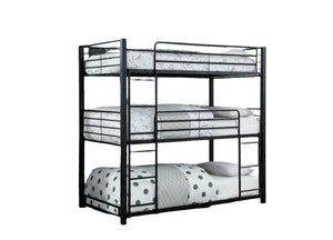 English Elm Simple Triple Decker Bed – Sturdy Metal Triple Bunk With Two Ladders, Guard Rails, Space-Saving Design B2741S00348