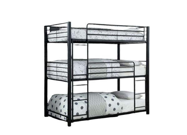 English Elm Simple Triple Decker Bed – Sturdy Metal Triple Bunk With Two Ladders, Guard Rails, Space-Saving Design B2741S00348