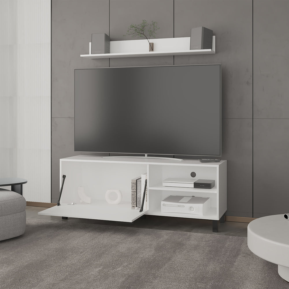 English Elm Bryce White Tv Stand with Cabinet Doors Open Shelving for Living Room Screens B070P337096