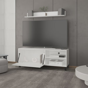 English Elm Bryce White Tv Stand with Cabinet Doors Open Shelving for Living Room Screens B070P337096