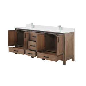 English Elm Rustic Barnwood Double Bath Vanity 80” W X 22” D, White Quartz Top & Chrome Faucet For Modern Charm B2731P260655-GIGA