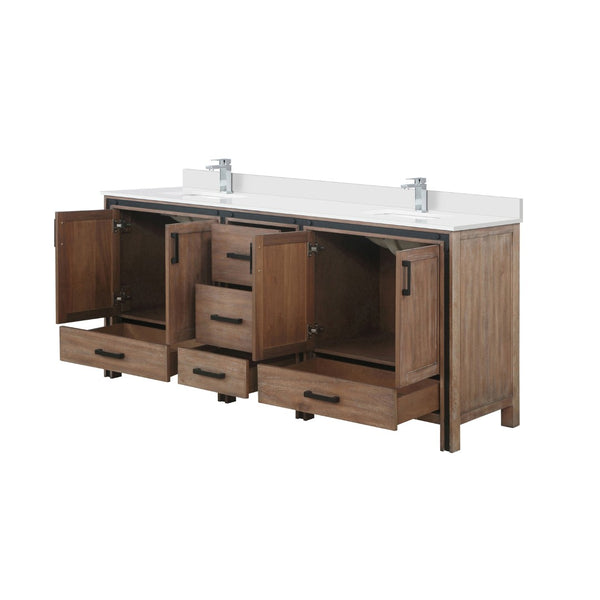 English Elm Rustic Barnwood Double Bath Vanity 80” W X 22” D, White Quartz Top & Chrome Faucet For Modern Charm B2731P260655-GIGA
