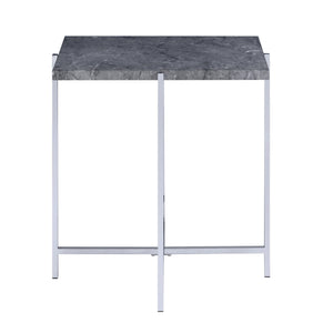 English Elm Grey Rectangle End Table With Chrome Base - Contemporary Faux Marble Accent For Modern Living Spaces B062P185651