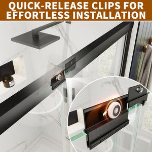 English Elm 50in. Barn Style Sliding Shower Door Matte Black Anodized Frame with Tempered Clear Glass W637123851
