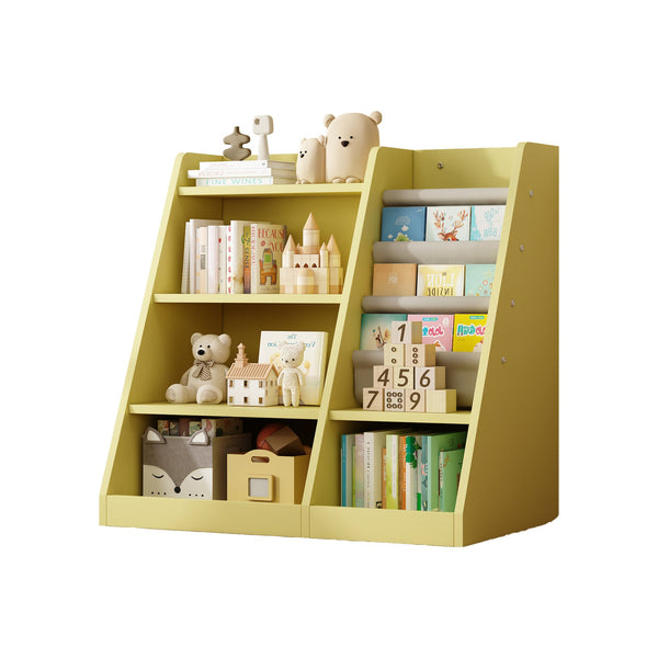 English Elm Yellow Toddler Wooden Bookcase with 4-Tier Sling Pockets Montessori Kids Storage Shelf for Playroom W2876P233539