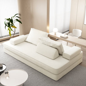 English Elm 86.6"Multifunctional Folding Sofa Bed with Chaise, Fluffy Chenille, Removable Backs & Pillows, Deep Seat Lounge Beige W3219P340665