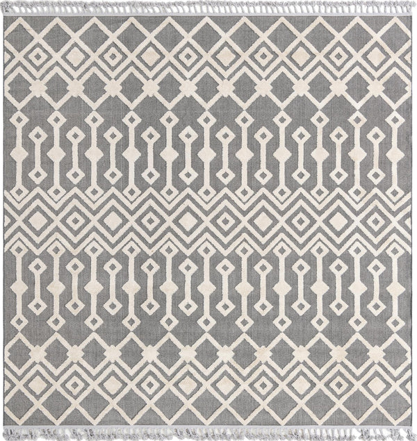 Unique Loom Arlo Lenny Machine Made Tribal Rug Charcoal, Ivory 9' 10" x 9' 10"