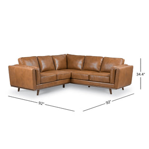 English Elm Erman Genuine Leather Sectional Sofa with Chaise and Mid-century Dowel Legs B183S00113
