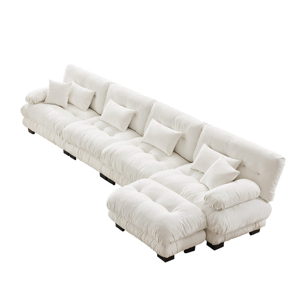 English Elm Free Modular Sectional Sofa - L-Shaped 4-Seater Couch In Vintage Chenille With Convertible Ottoman W714S01005
