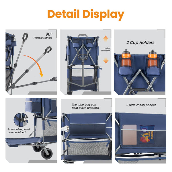 English Elm 55" Double Decker Collapsible Wagon 560lb Capacity Alloy Steel Frame All-terrain Wheels Dark Blue W2932P405186