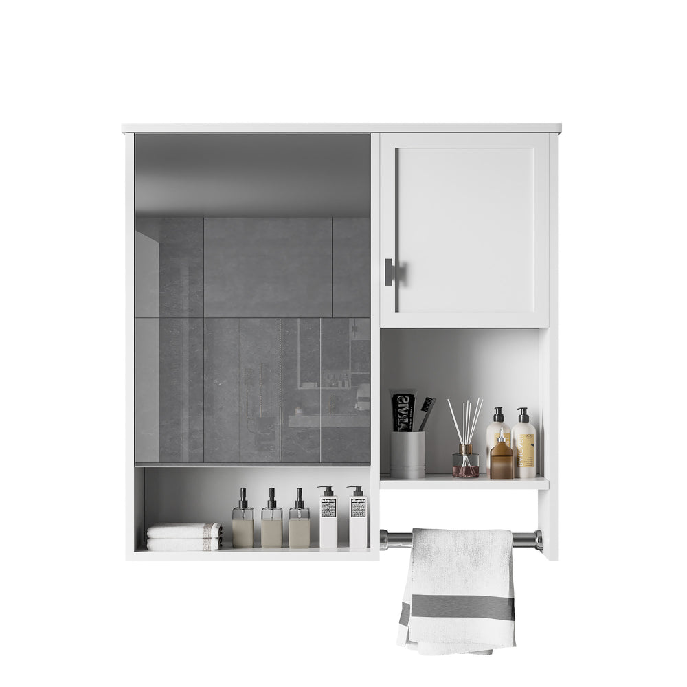 English Elm 29'' Modern Wall Mounted Medicine Cabinet with Mirror, Spacious Adjustable Shelves, Towel Bar and Durable MDF Finish White N710P209440K