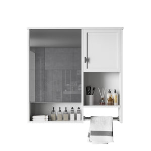 English Elm 29'' Modern Wall Mounted Medicine Cabinet with Mirror, Spacious Adjustable Shelves, Towel Bar and Durable MDF Finish White N710P209440K