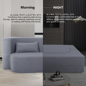English Elm 2-in-1 Convertible Sofa Bed - Full Size Folding Loveseat with Plush Teddy Fabric, No Assembly Needed Grey W3163P322890