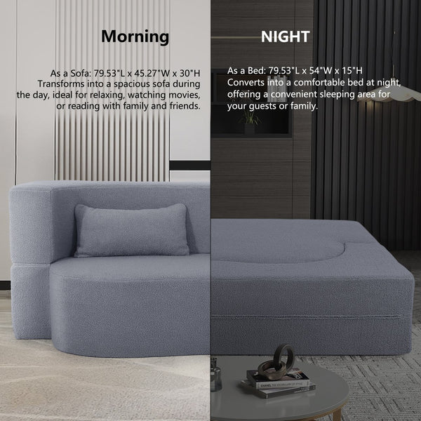 English Elm 2-in-1 Convertible Sofa Bed - Full Size Folding Loveseat with Plush Teddy Fabric, No Assembly Needed Grey W3163P322890